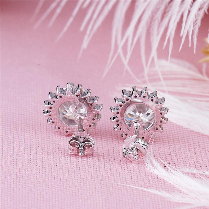 925 Sterling Silver Round Cut Cubic Zirconia Sunflower Stud Earrings 3