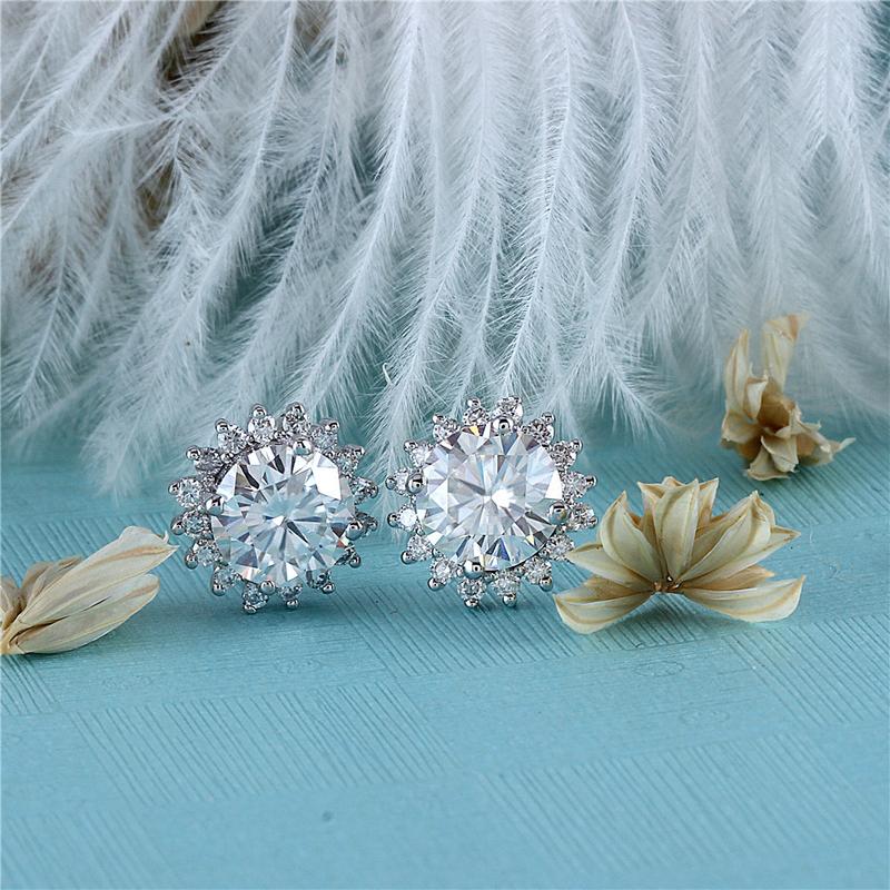 925 Sterling Silver Round Cut Cubic Zirconia Sunflower Stud Earrings 6