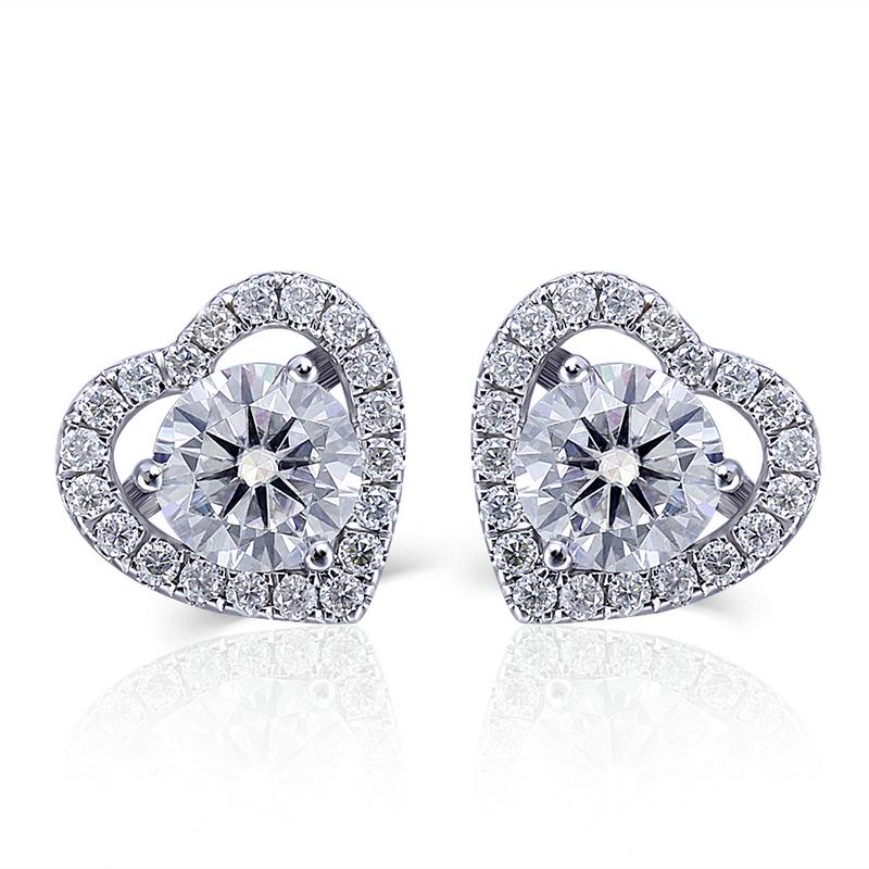 925 Sterling Silver Round Cut Cubic Zirconia Heart Shaped Halo Stud Earrings 1