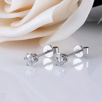 925 Sterling Silver Round Cut Cubic Zirconia Six Prong Setting Stud Earrings 3