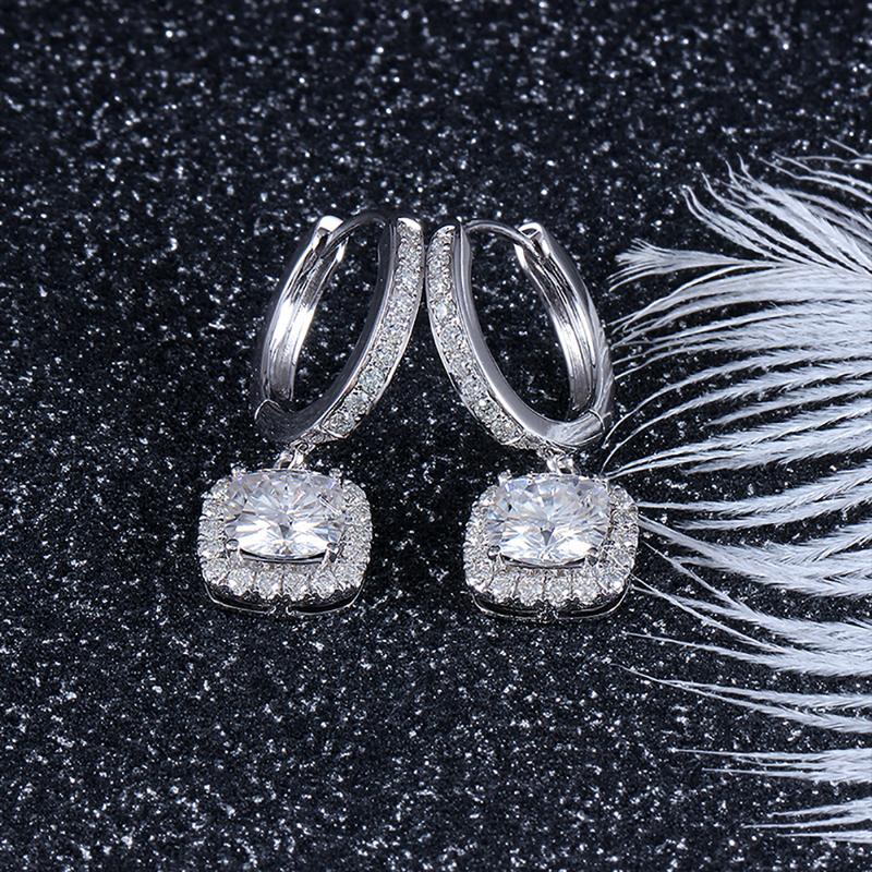 925 Sterling Silver Cushion Cut Cubic Zirconia Drop Halo Earrings 4