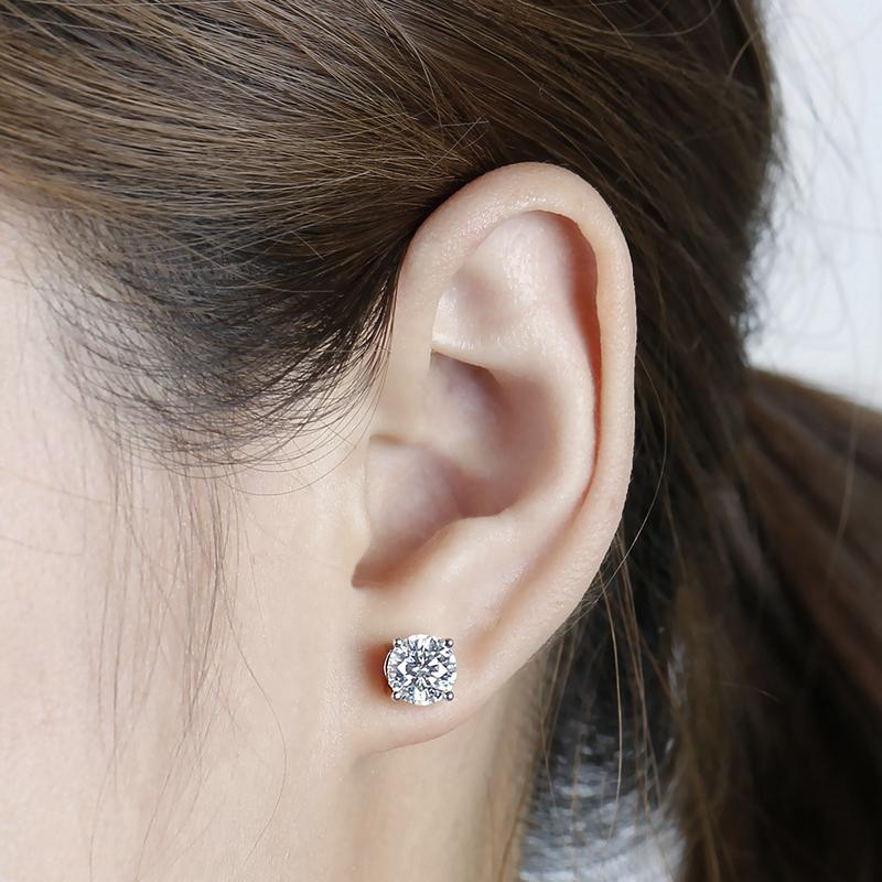 925 Sterling Silver Round Cut Cubic Zirconia Classic Stud Earrings 5