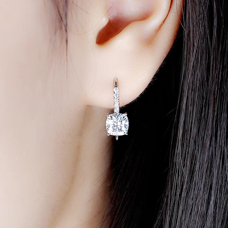 925 Sterling Silver Cushion Cut Cubic Zirconia Drop Hook Earrings 1