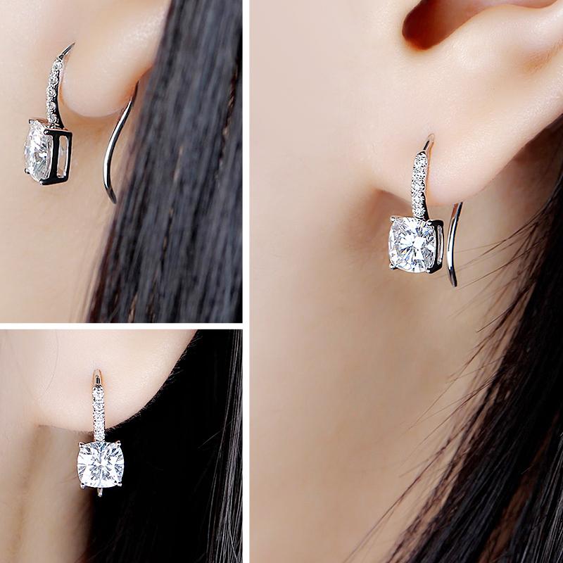 925 Sterling Silver Cushion Cut Cubic Zirconia Drop Hook Earrings 4