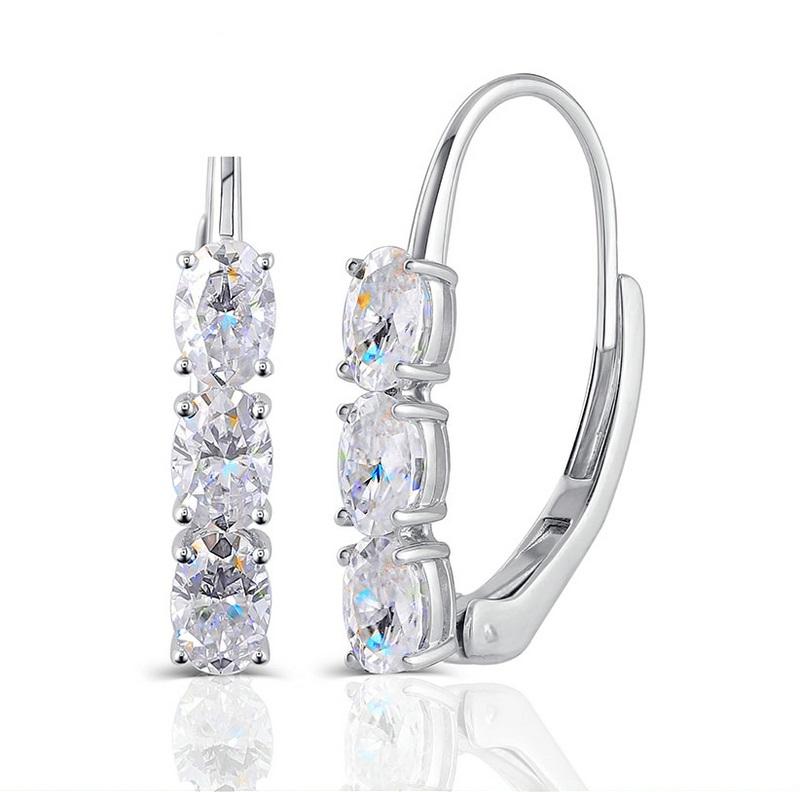 925 Sterling Silver Oval Cut Cubic Zirconia Hoop Earrings 1