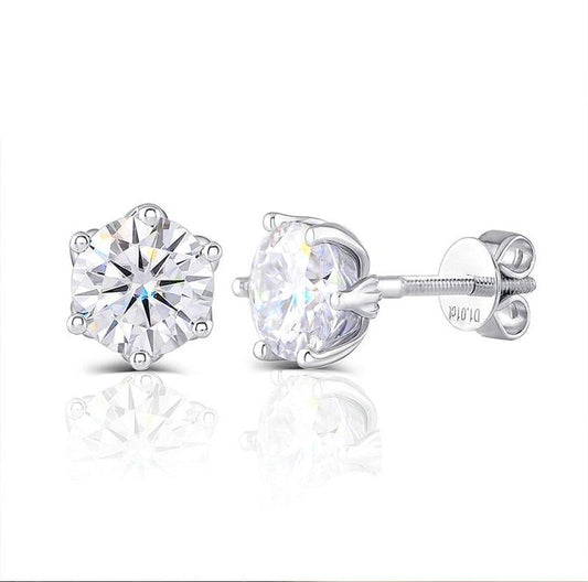 925 Sterling Silver Round Cut Cubic Zirconia Lotus Shaped Stud Earrings 1