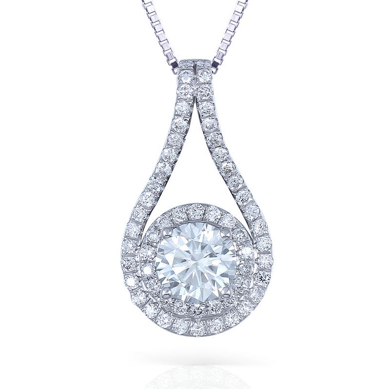 Round Cut CZ Halo Forever Classic Pendant Necklace 1