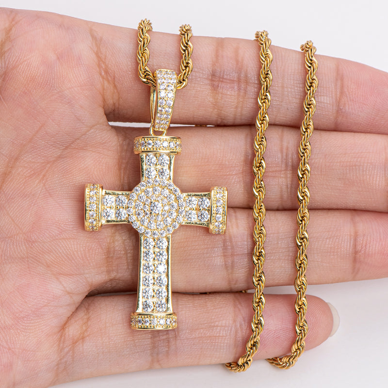 925 Sterling Silver Personalized Cross Hip Hop Long Chain Cool Pendant Necklace 22