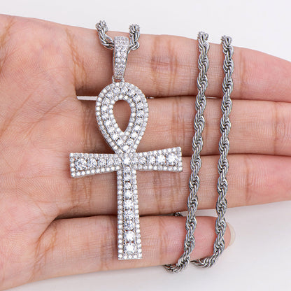 925 Sterling Silver Hip Hop Charm Cross Created Diamond Pendant Necklace 21