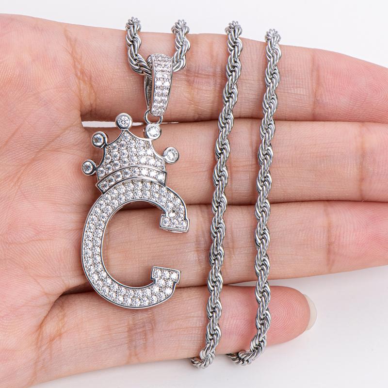 925 Sterling Silver Letter C Rope Chain Initial Pendant Necklace 12