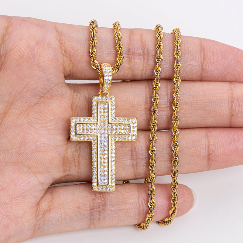 925 Sterling Silver Personalized Multilayer Cross Long Chain Cool Pendant Necklace 21