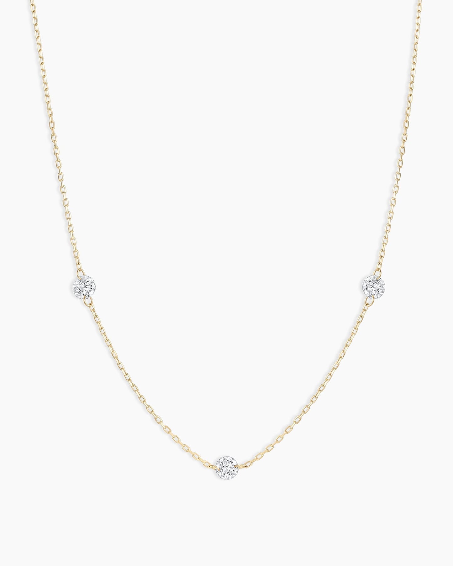 925 Sterling Silver Floating Diamond Stationary Trio Necklace 1