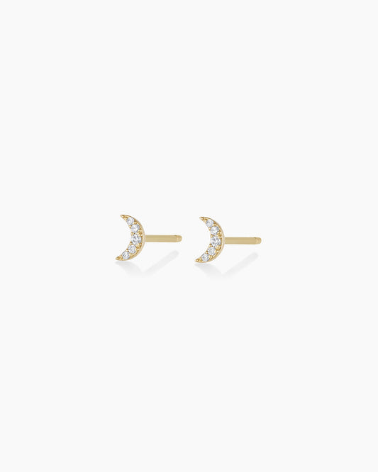 925 Sterling Silver Diamond Crescent Studs Earrings 1