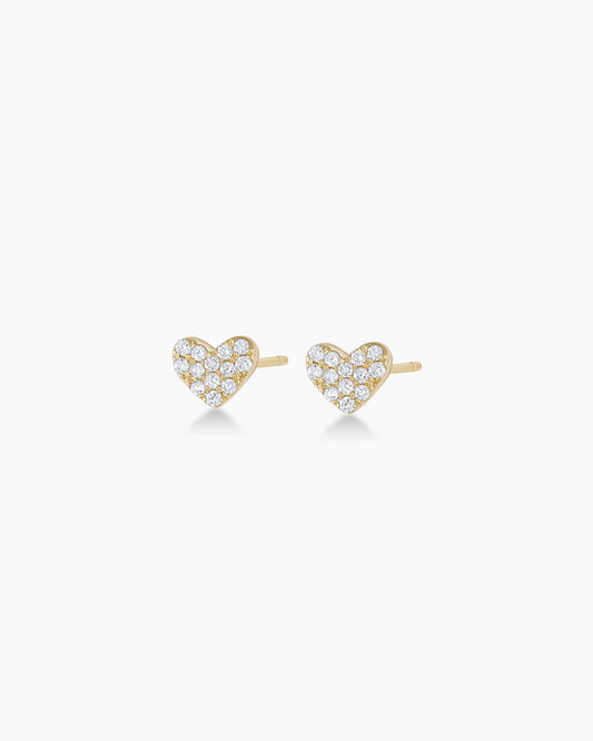 925 Sterling Silver Diamond Pavé Heart Studs Earrings 1