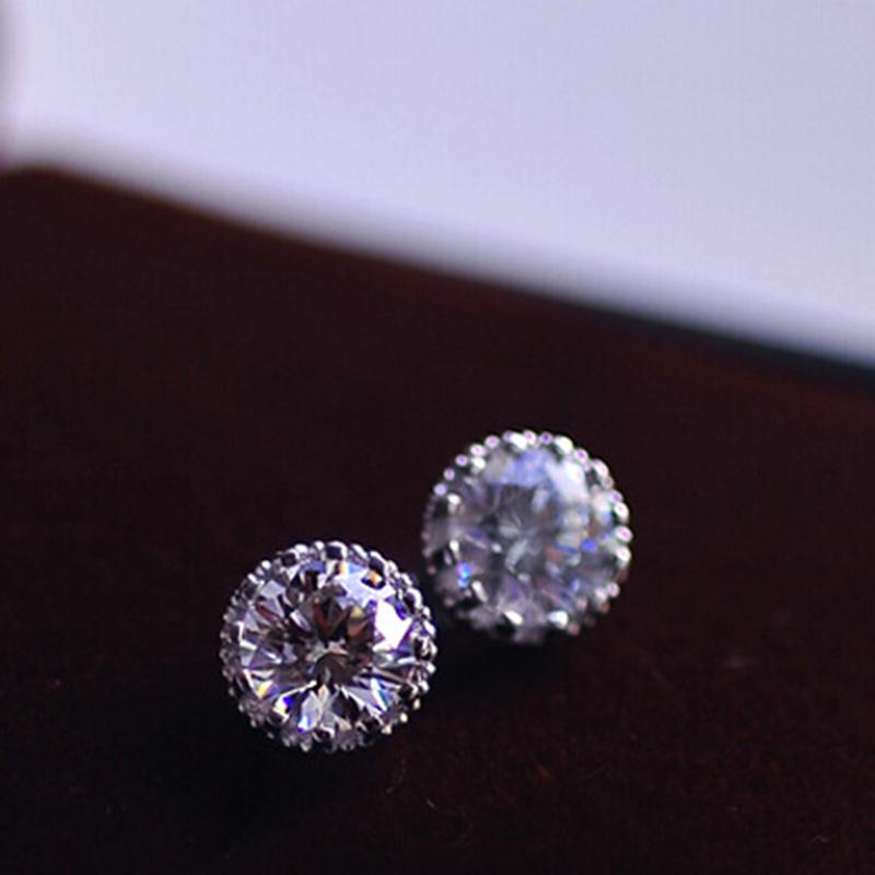 925 Sterling Silver Vintage Crown Round Cut CZ Halo Stud Earrings 12