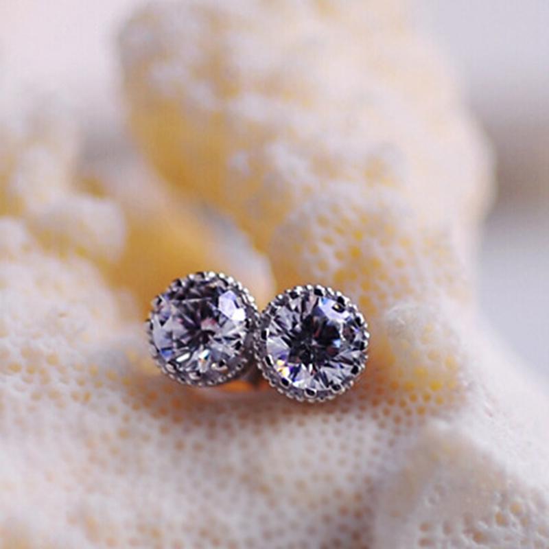 925 Sterling Silver Vintage Crown Round Cut CZ Halo Stud Earrings 13