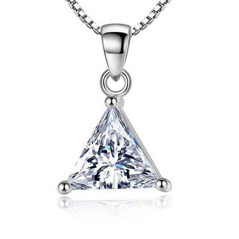 925 Sterling Silver Trillion Cut Created White CZ Pendant Necklace 1