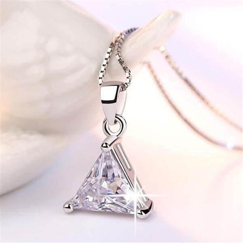 925 Sterling Silver Trillion Cut Created White CZ Pendant Necklace 3