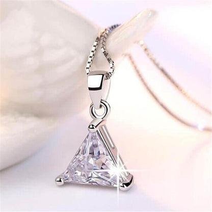 925 Sterling Silver Trillion Cut Created White CZ Pendant Necklace 3