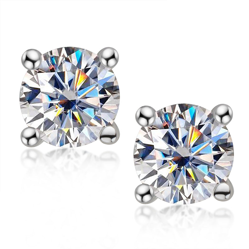 925 Sterling Silver Round Cut Cubic Zirconia Classic Stud Earrings 1