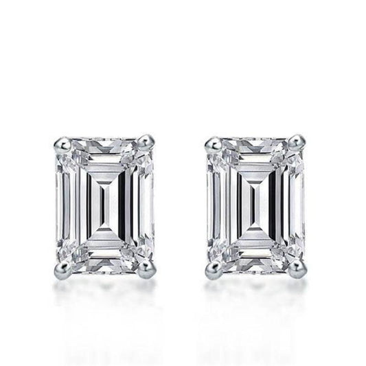 925 Sterling Silver Emerald Created White Cubic Zirconia Stud Earrings 1