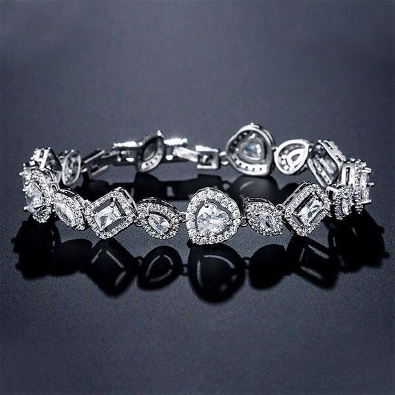 925 Sterling Silver Special Design Halo Heart & Marquise Cut Created Diamond Bracelet 3