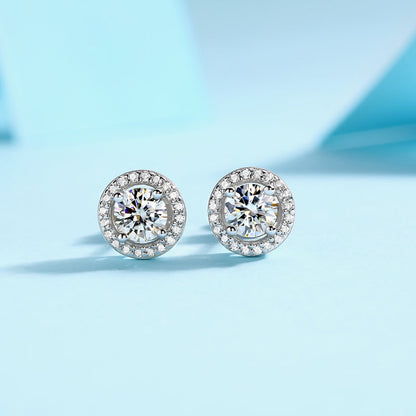 925 Sterling Silver Halo Round Cut Cubic Zirconia Stud Earrings 5