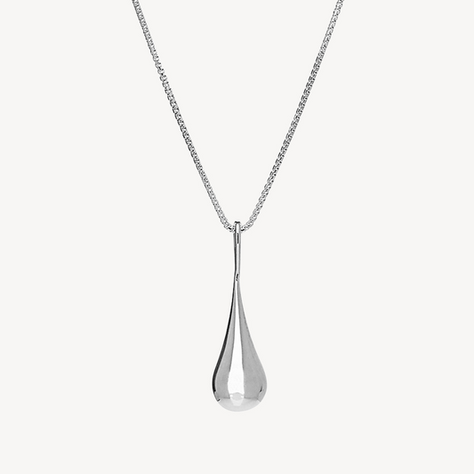 18 Inch 925 Sterling Silver  My Silent Tears Puff Teardrop Pendant Silver Necklace 1