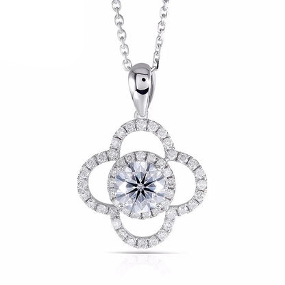 925 Sterling Silver Round Cut CZ Lucky Clower Pendant Nacklace 1