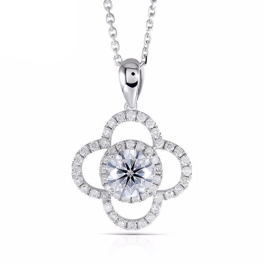 925 Sterling Silver Round Cut CZ Lucky Clower Pendant Nacklace 1