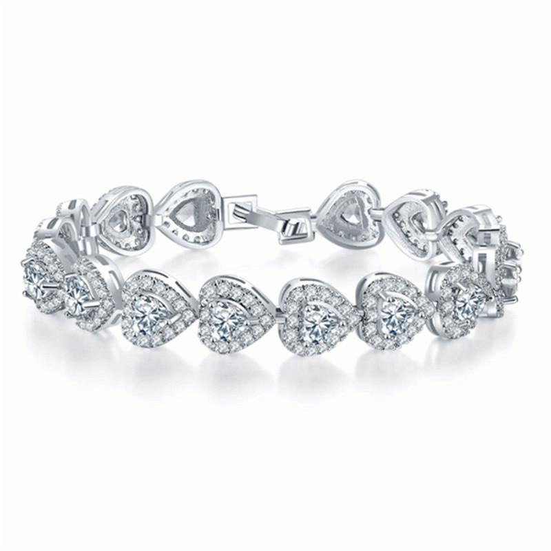 925 Sterling Silver Halo Heart Created White Diamond Bracelet 1