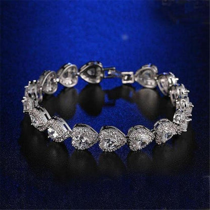 925 Sterling Silver Halo Heart Created White Diamond Bracelet 3