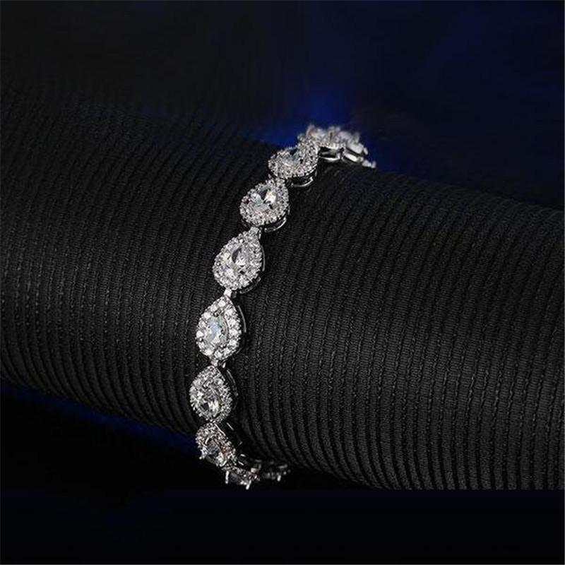 925 Sterling Silver Halo Heart Created White Diamond Bracelet 4