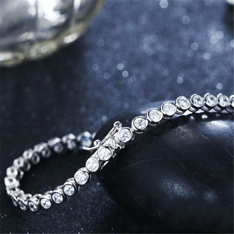 925 Sterling Silver Bezel Round Created White CZ Tennis Bracelet 3