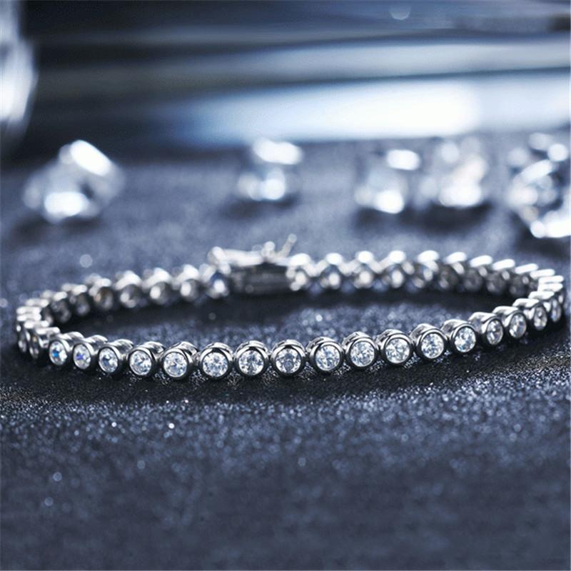 925 Sterling Silver Bezel Round Created White CZ Tennis Bracelet 2