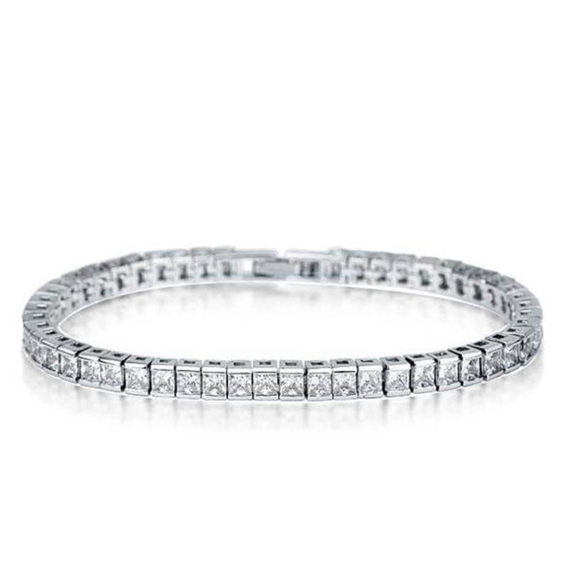 925 Sterling Silver Classic Princess Created White Diamond Tennis Bracelet 1