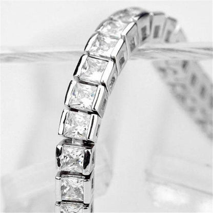 925 Sterling Silver Classic Princess Created White Diamond Tennis Bracelet 2