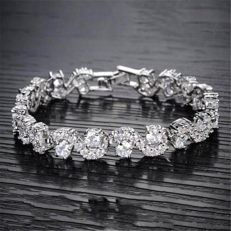 925 Sterling Silver Twist Round Created White Diamond Bracelet 2