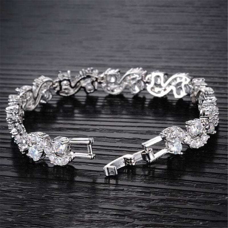 925 Sterling Silver Twist Round Created White Diamond Bracelet 3