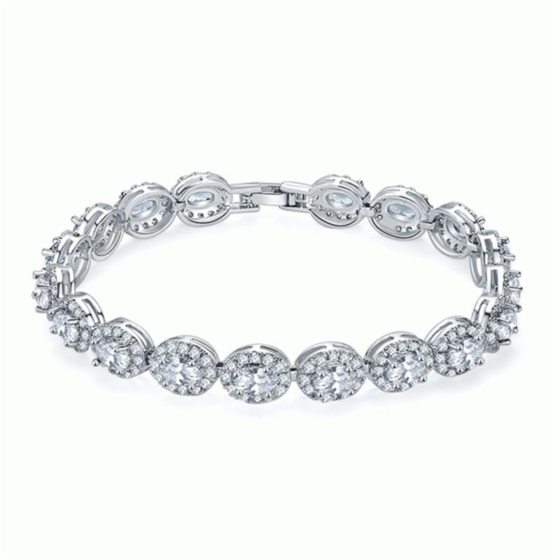 925 Sterling Silver Halo Round Cut CZ White Diamond Bracelet 1