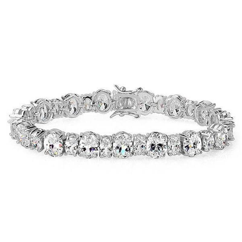 925 Sterling Silver Oval Created White Diamond Tennis Bracelet 1