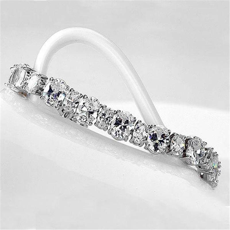 925 Sterling Silver Oval Created White Diamond Tennis Bracelet 2