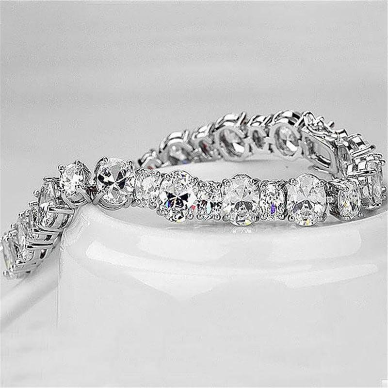 925 Sterling Silver Oval Created White Diamond Tennis Bracelet 3