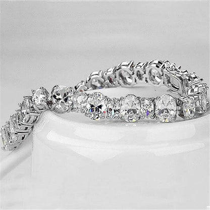 925 Sterling Silver Oval Created White Diamond Tennis Bracelet 3