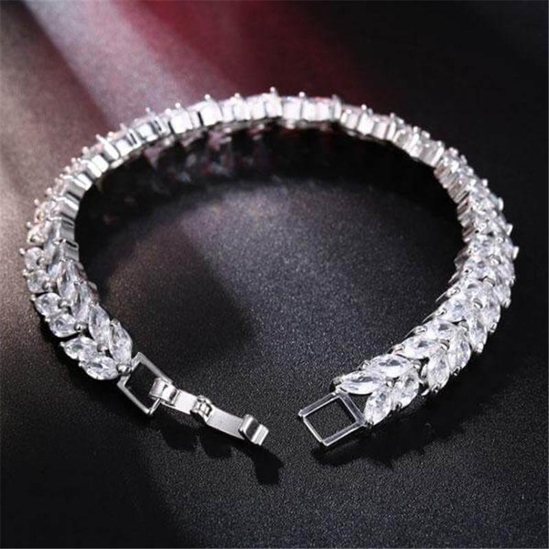 925 Sterling Silver Wheat Design Created White Diamond Bracelet 3