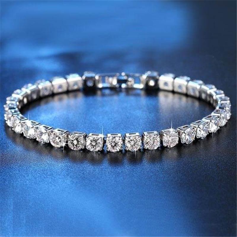 925 Sterling Silver Round Created White Diamond Tennis Bracelet 3