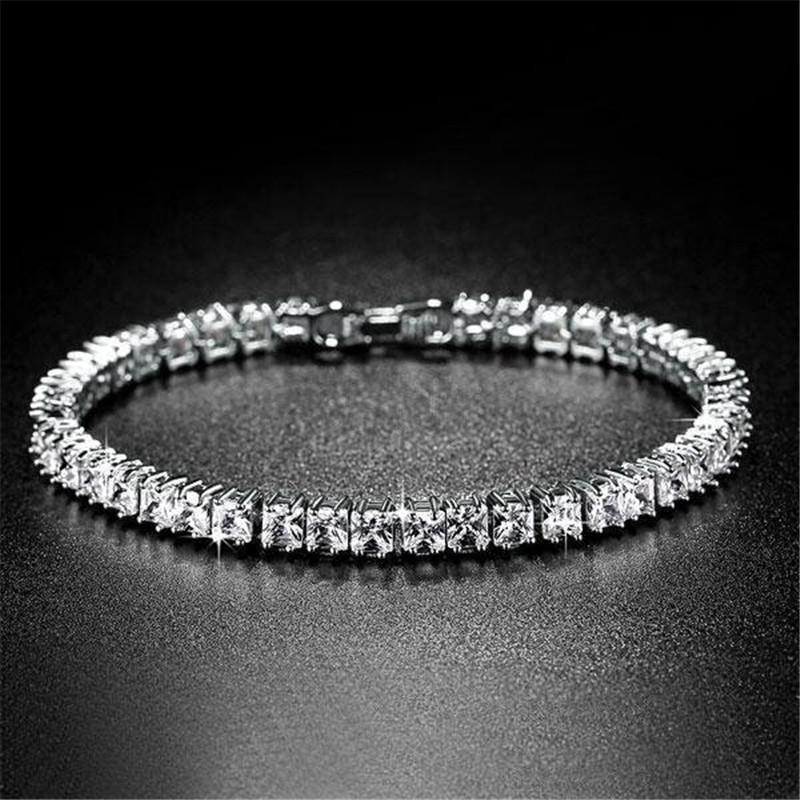 925 Sterling Silver Princess Created White Diamond Tennis Bracelet 3