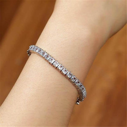 925 Sterling Silver Princess Created White Diamond Tennis Bracelet 2