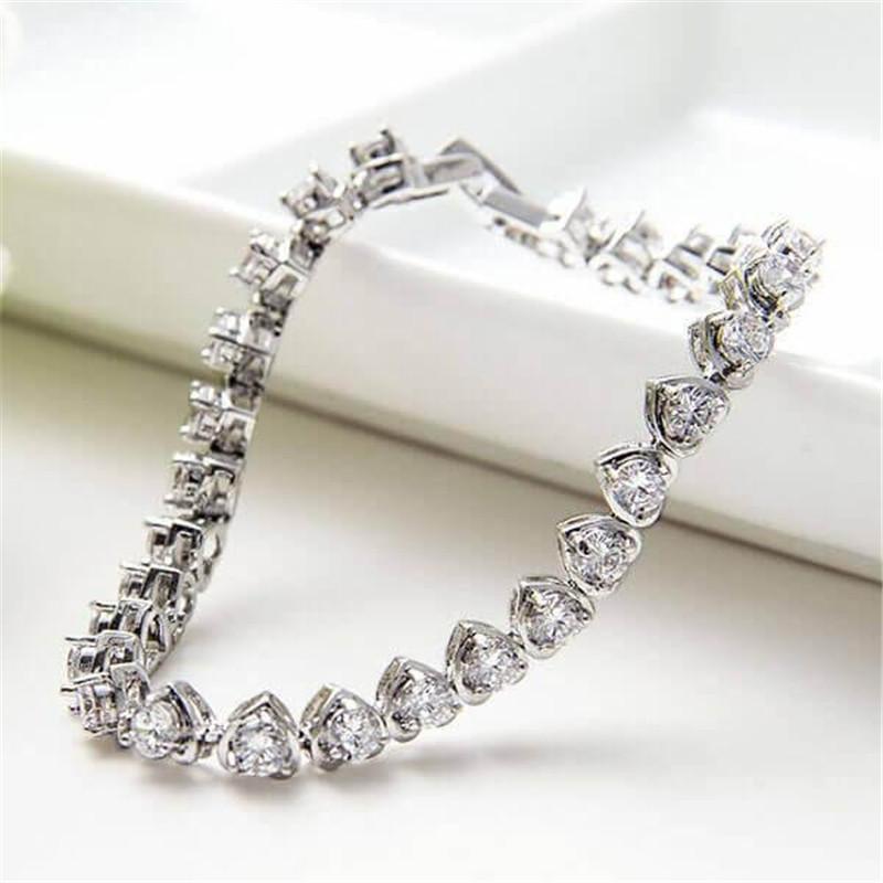 925 Sterling Silver Tennis Sweet Heart Design Created White Diamond Bracelet 2