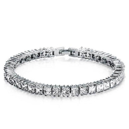 925 Sterling Silver Princess Cut Created White CZ Tennis Bracelet 1